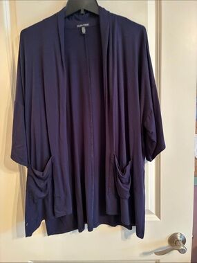 Eileen Fisher Navy Cardigan with Pockets and Cropped Sleeves